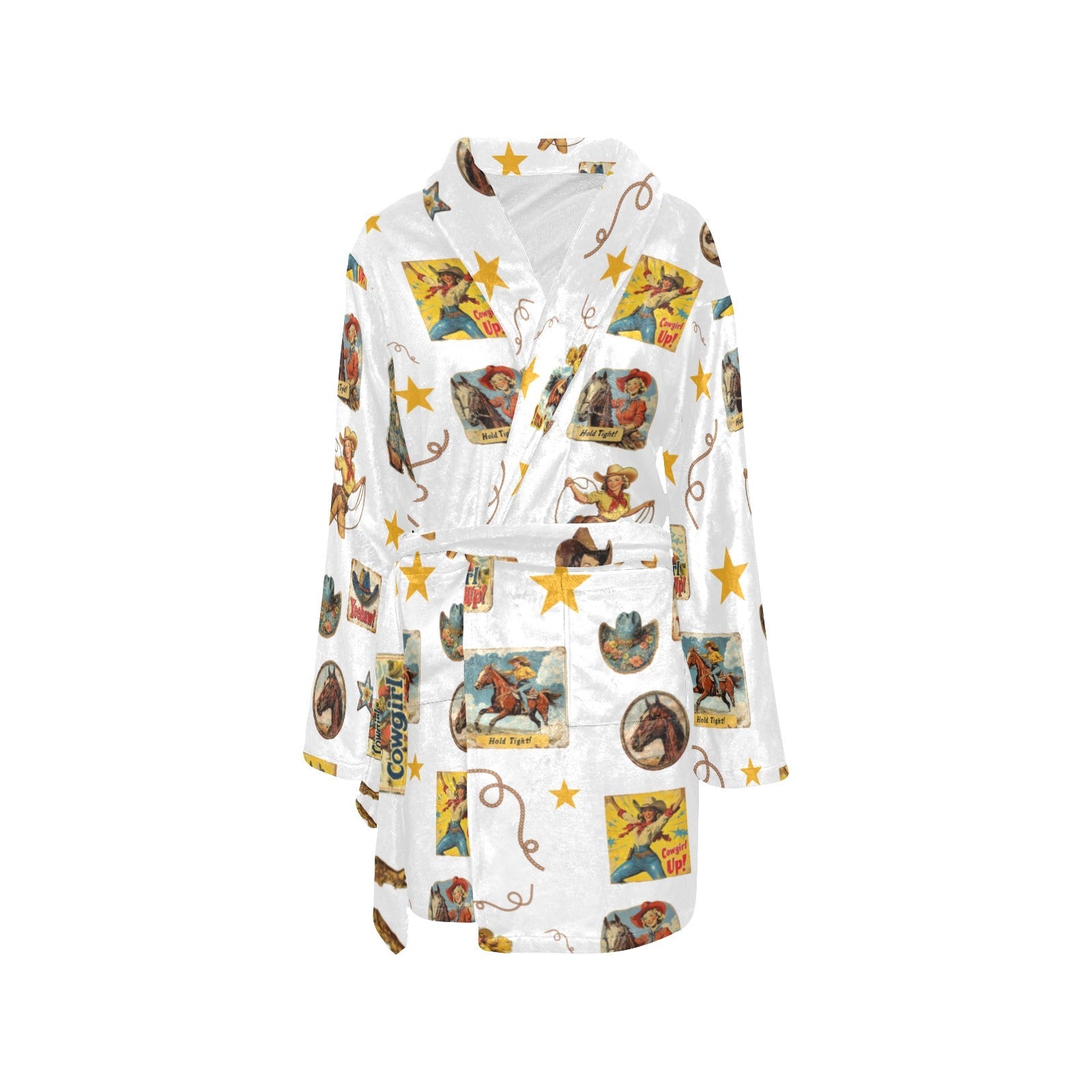 Vintage Cowgirl Collage Women's Western Bath Robe