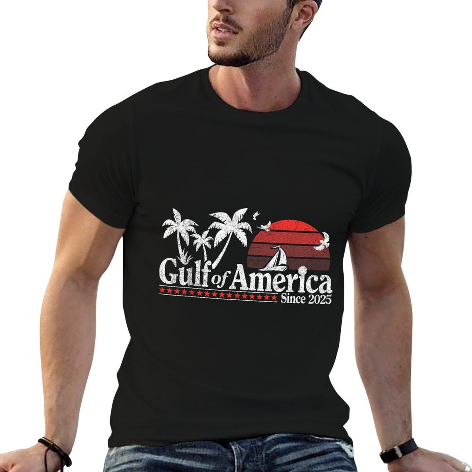 Gulf of US America Retro 1970s Heathered Texture T-Shirt