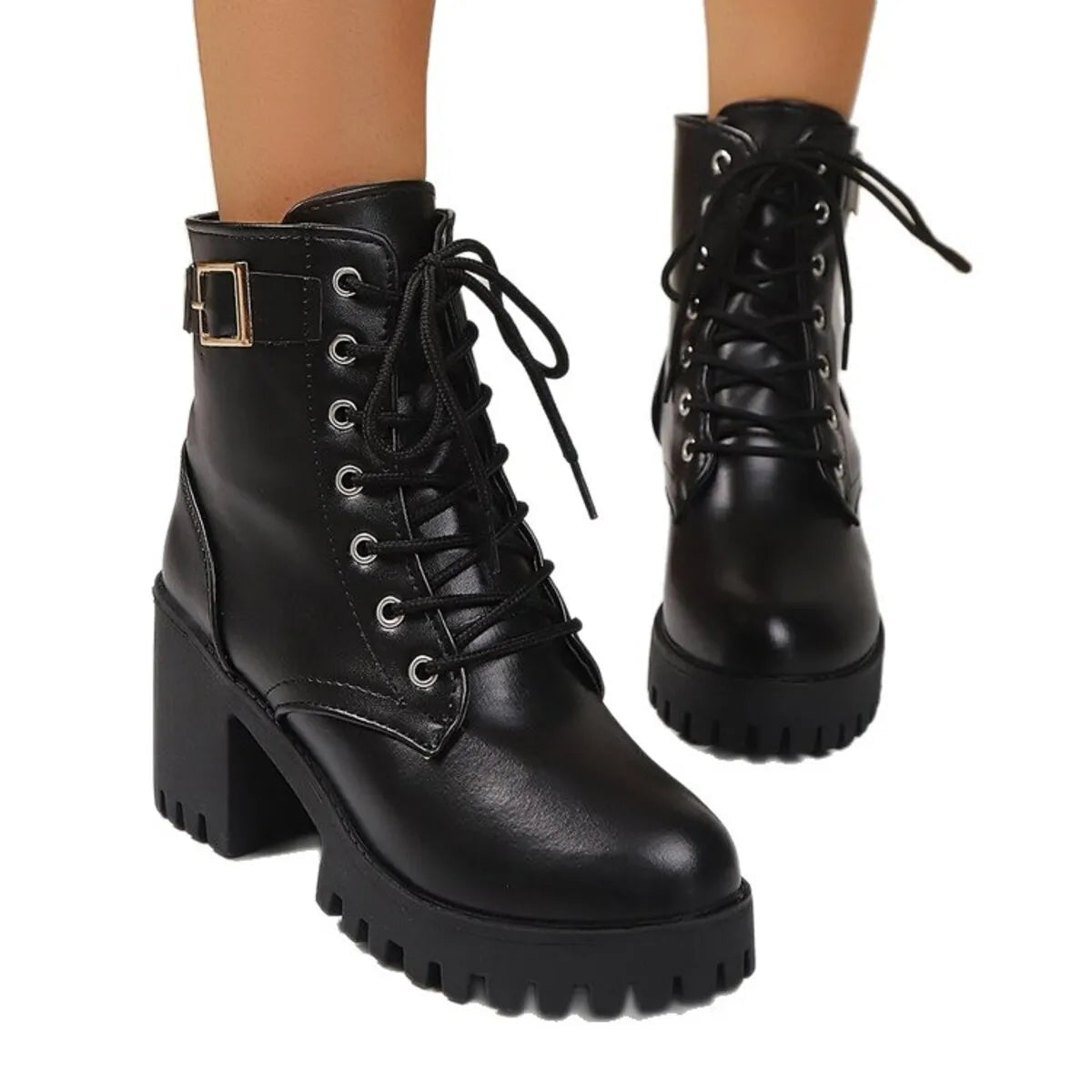 Lace Up Block Heel Boots