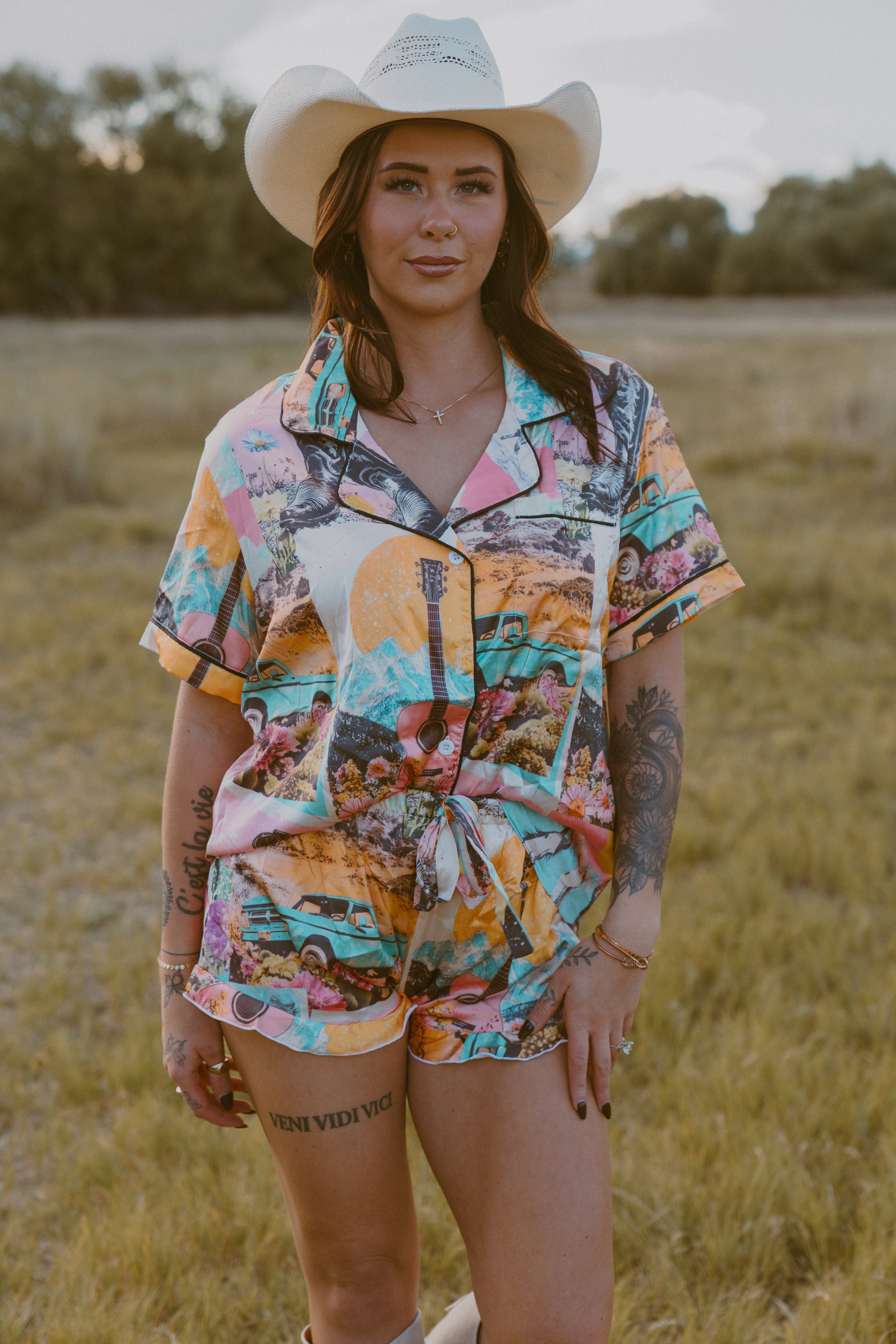 Baha Ranch Retro Pop Western Satin Pajama Set