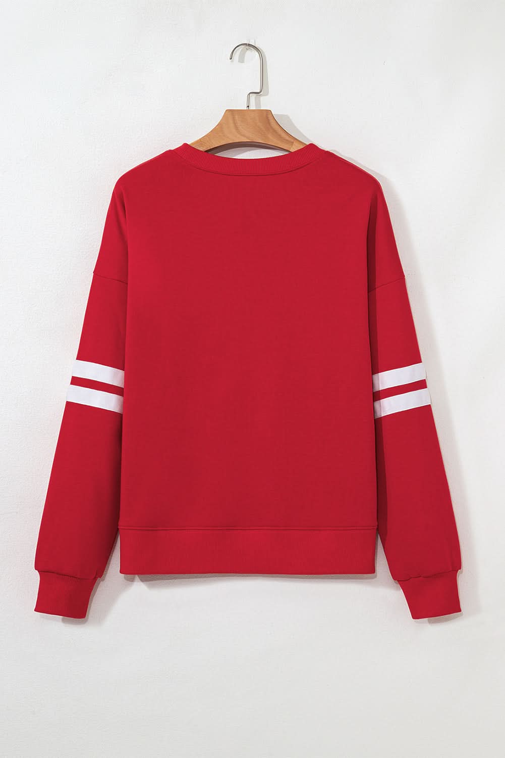 Fiery Red Preppy Striped Sleeve Loose Sweatshirt Casual