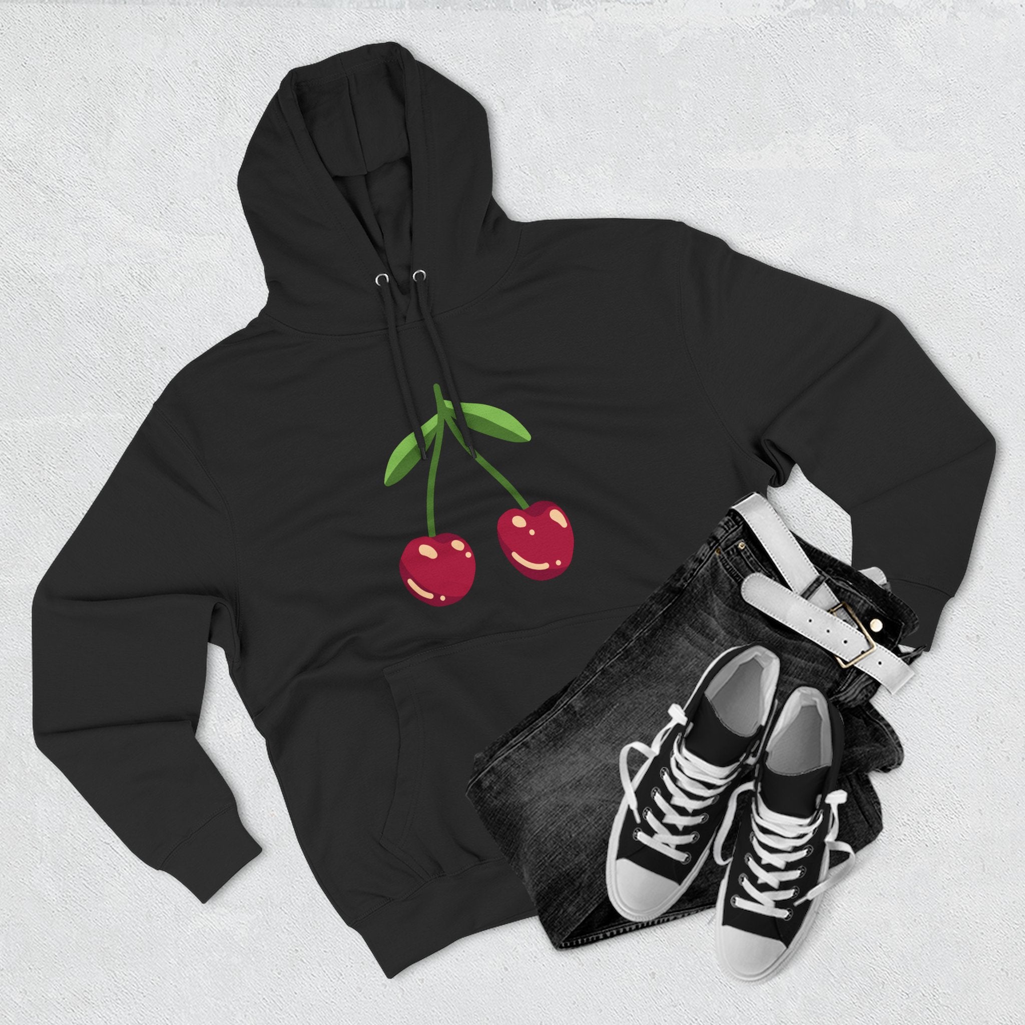 Cherry Graphic Hoodie — Cute Double Cherry Fleece Pullover