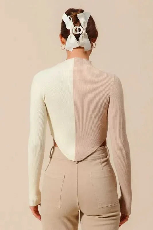 So Me Color Block Fitted Crop Sweater Top Women Casual Wear