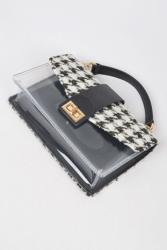 2 In 1 Houndstooth Print Clear Bag Set With Pouches