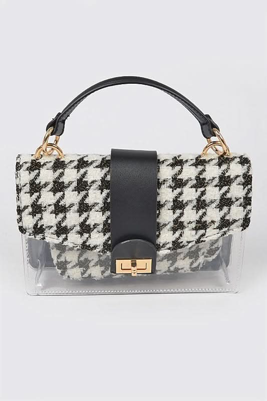 2 In 1 Houndstooth Print Clear Bag Set With Pouches
