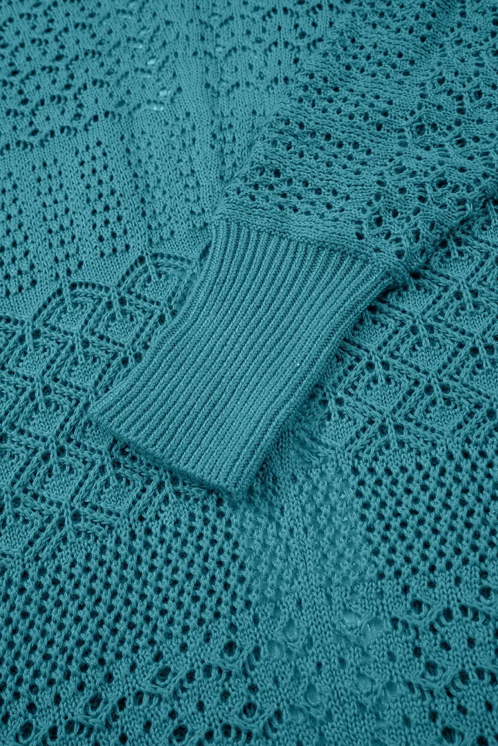 Jet Stream Mix Pattern Hollow Knit Open Front Cardigan