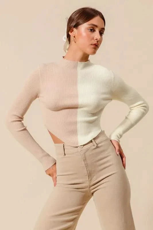 So Me Color Block Fitted Crop Sweater Top Women Casual Wear