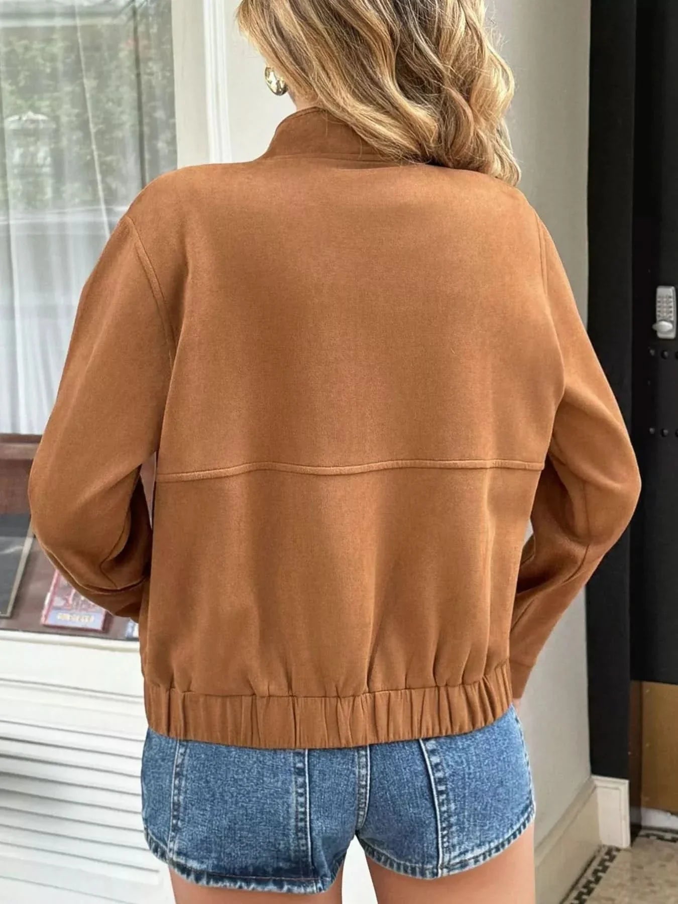 Casual Zip Up Long Sleeve Jacket Lined Polyester Elastane Buttoned