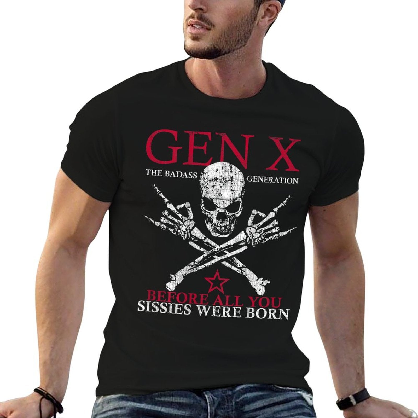 X Generation Before All You Sissie Were Born Skull Rock Hand Heathered Texture T-Shirt