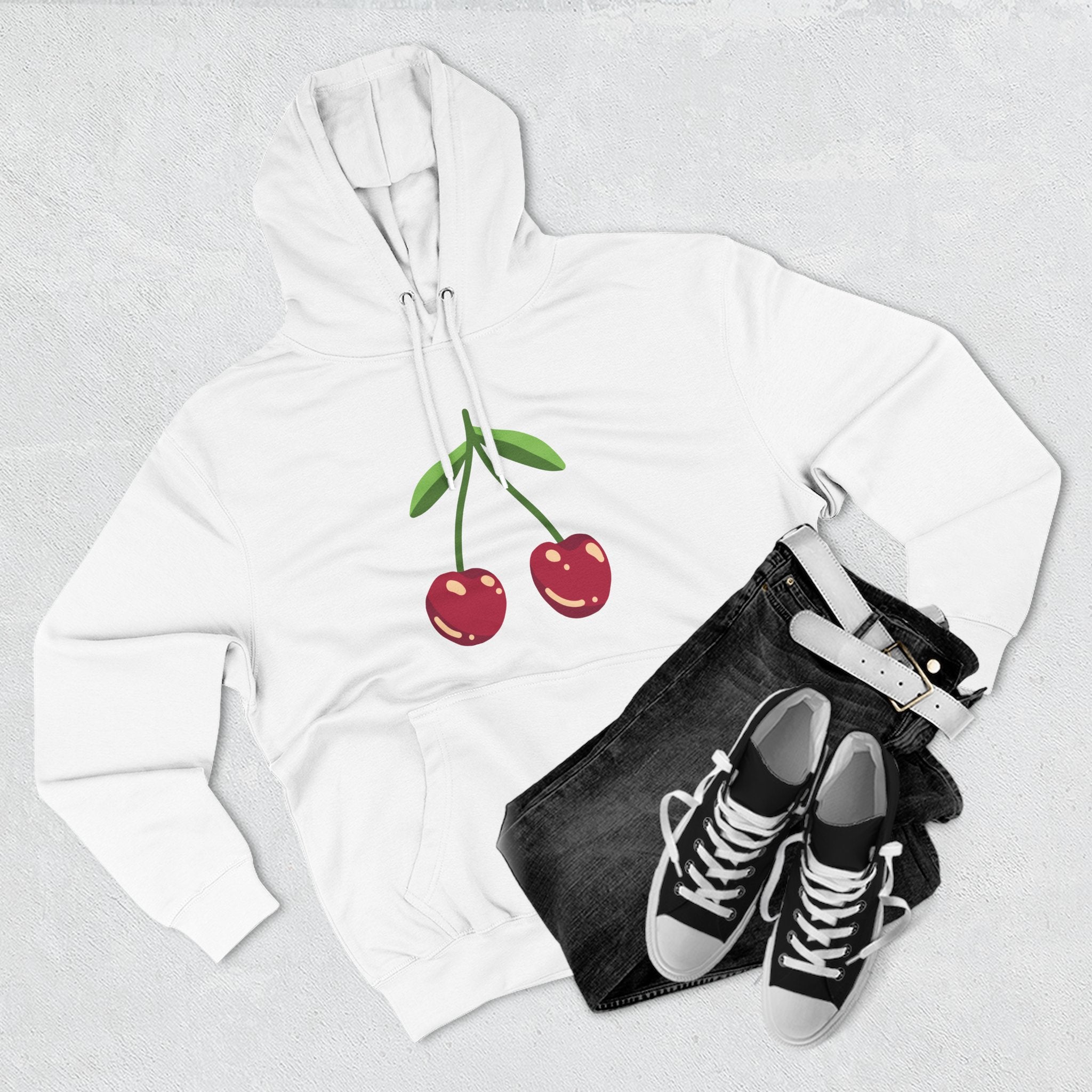 Cherry Graphic Hoodie — Cute Double Cherry Fleece Pullover
