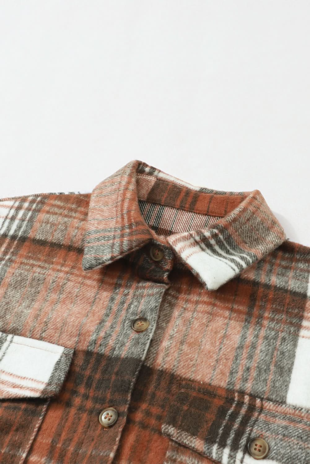 Gold Flame Grey Plaid Button Up Collared Flannel Shacket