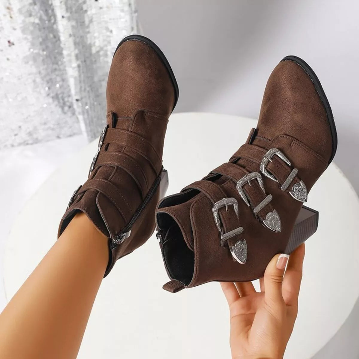Point Toe Block Heels Boots