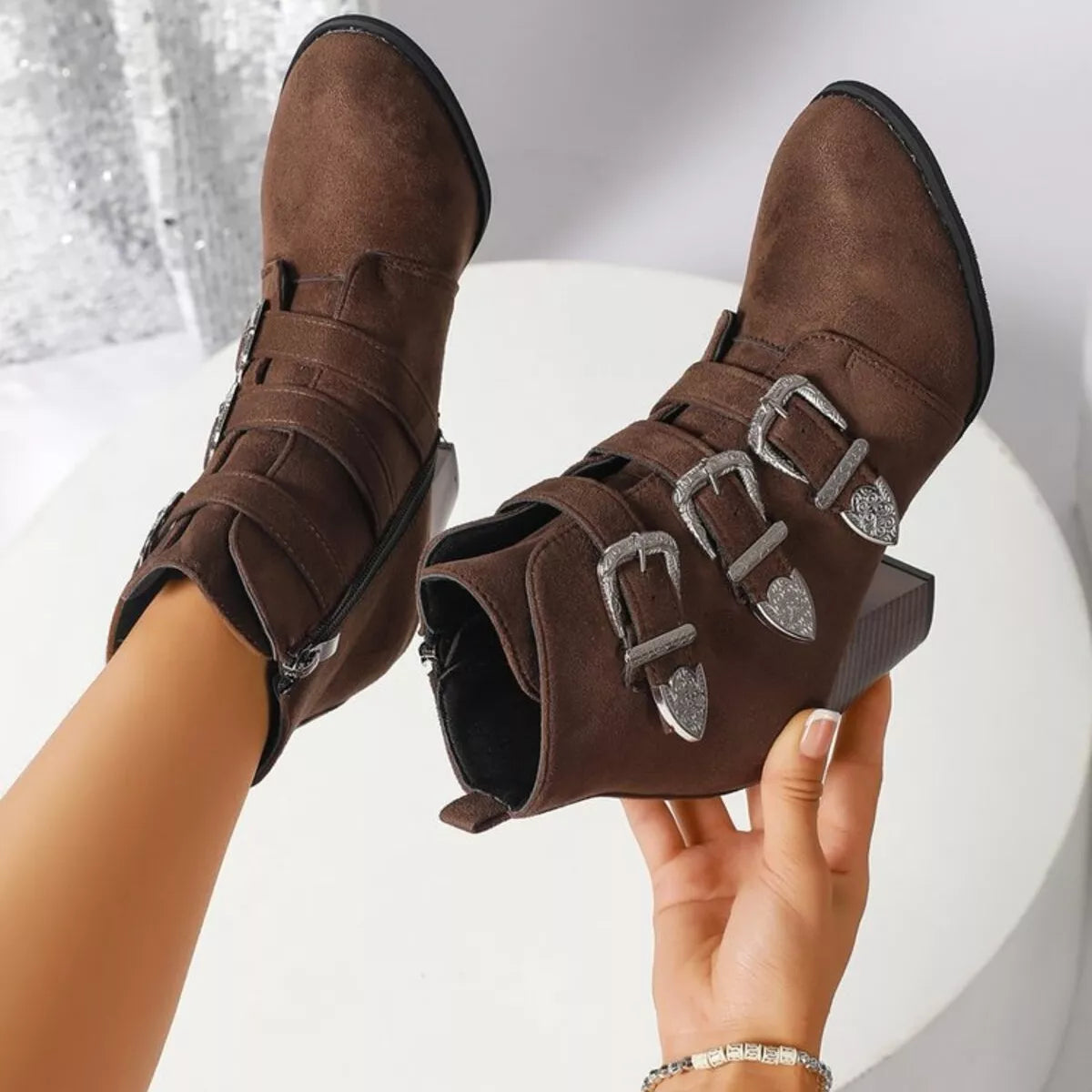 Point Toe Block Heels Boots