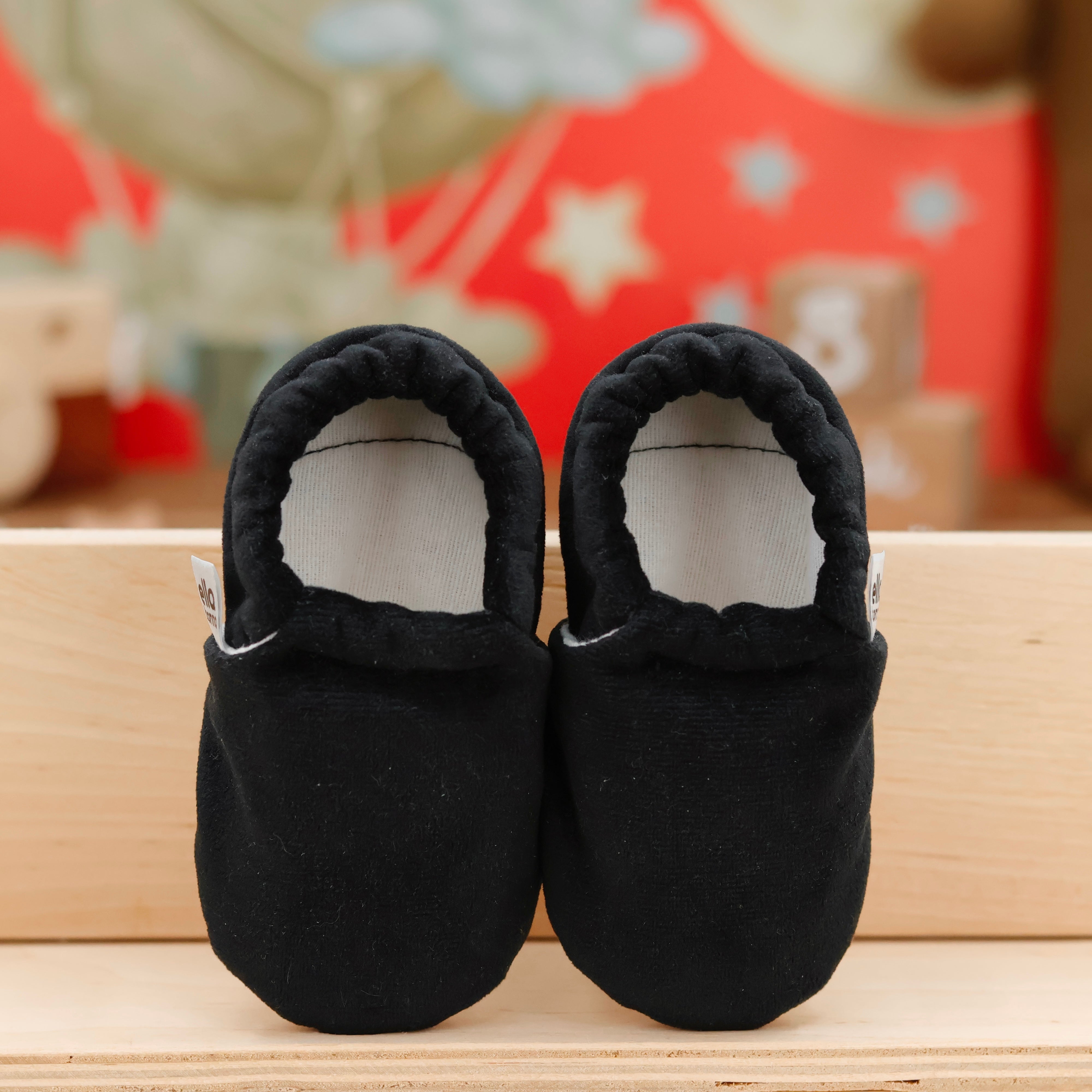 Organic Cotton Velvet Home Nursery Moccasin Shoes Black