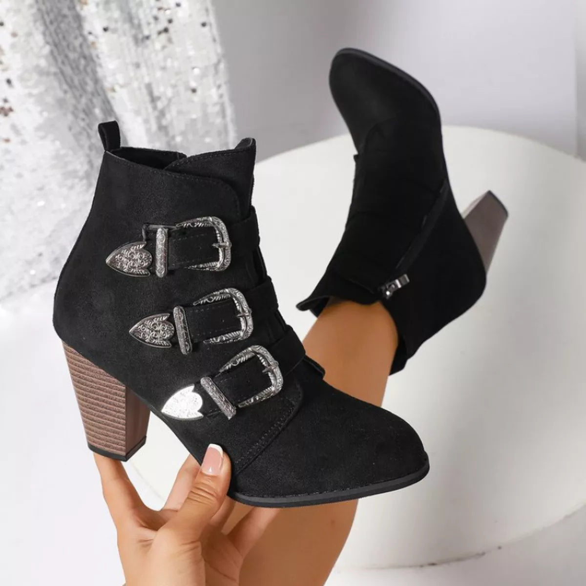 Point Toe Block Heels Boots