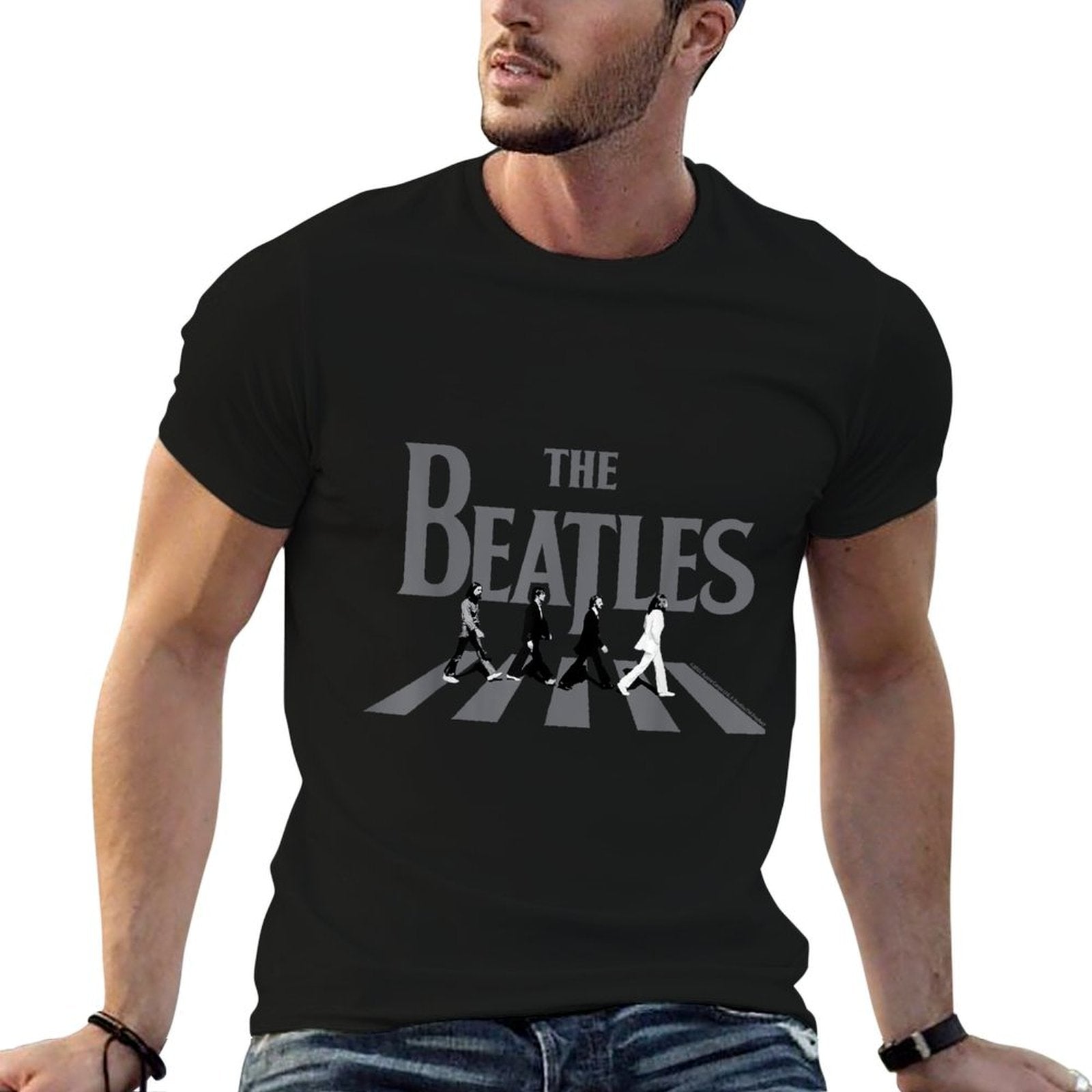 The Beatles - Abbey Road Greyscale Album Cover Wrinkle-resistant T-Shirt