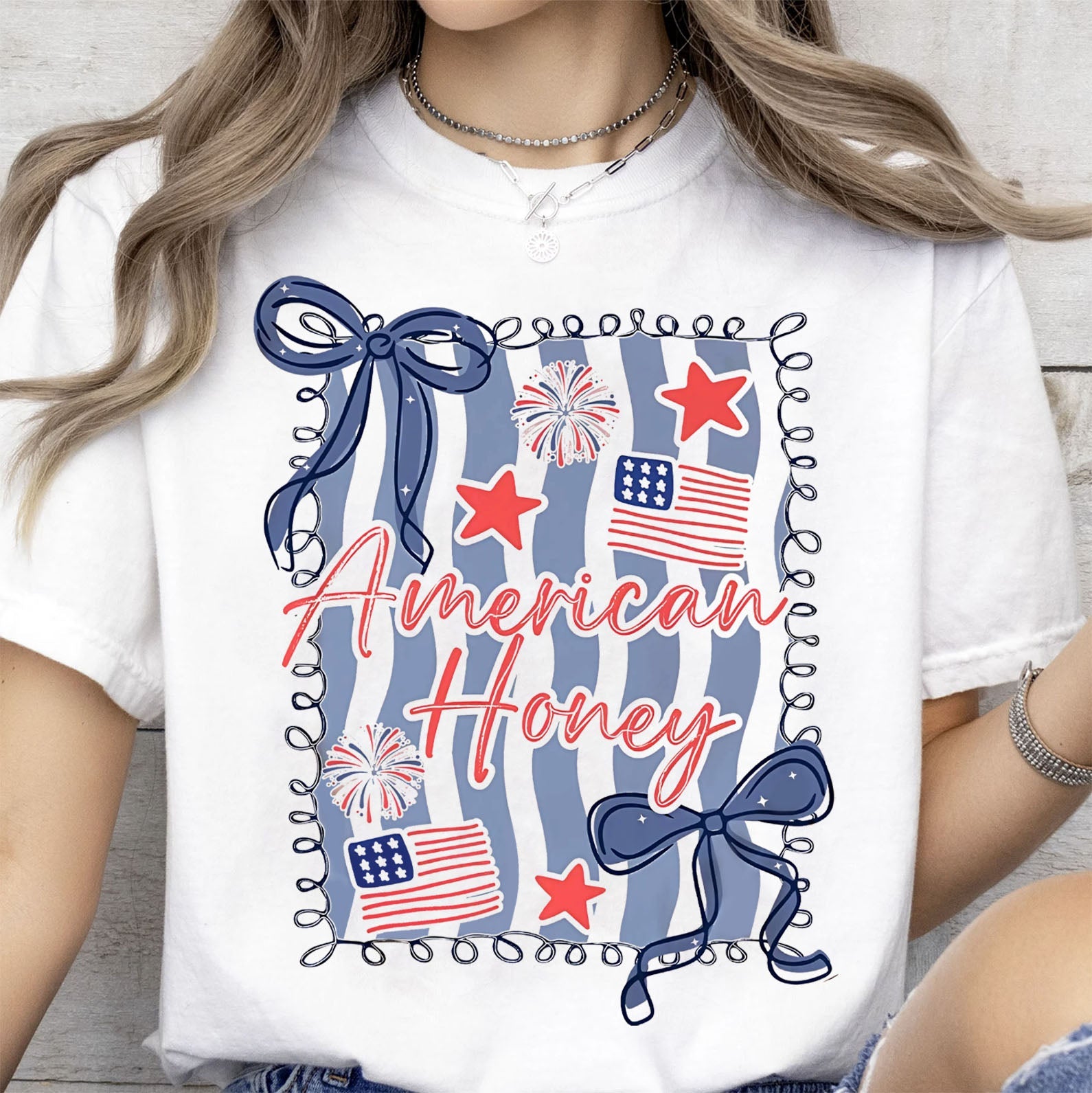 American Honey Coquette Shirt | Preppy 4th Of July T-Shirt | Vintage USA Shirt | Land Of The Free Tee | Independence Day Shirt 682472