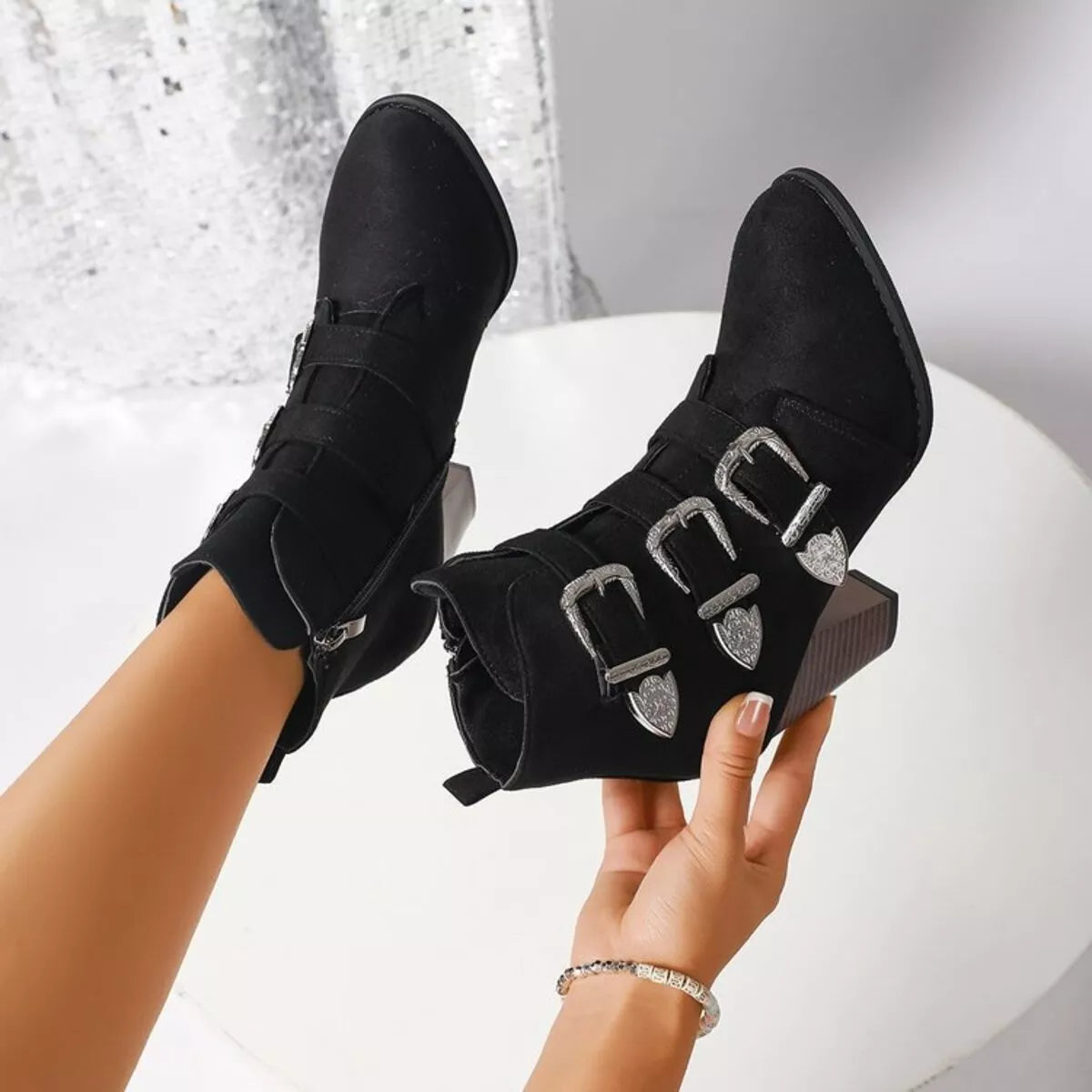 Point Toe Block Heels Boots