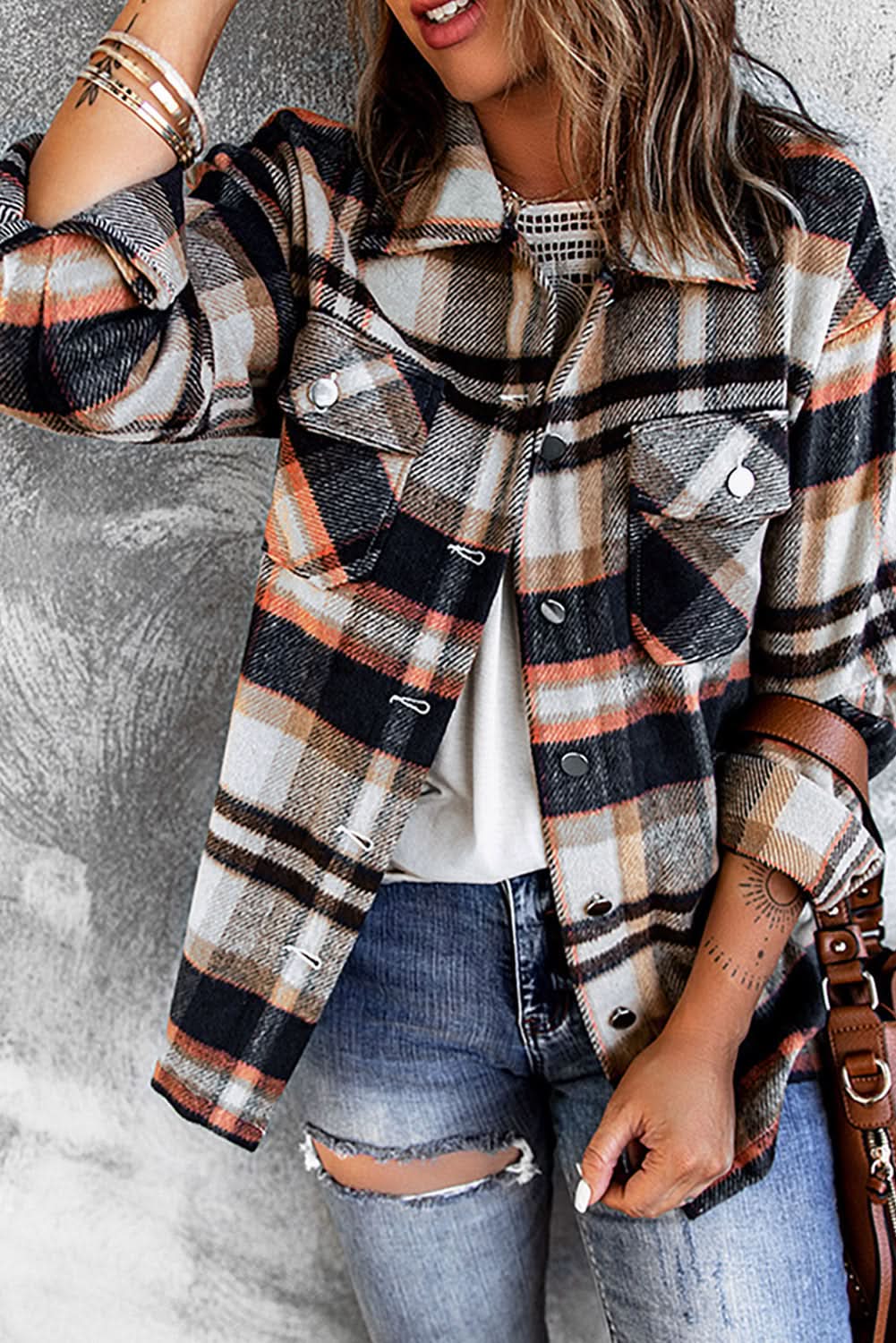 Multicolor Plaid Casual Button Up Flannel Shacket Anytime