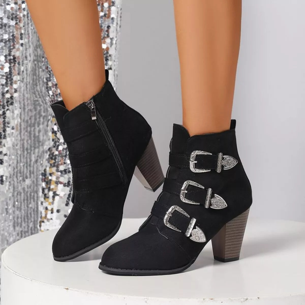 Point Toe Block Heels Boots