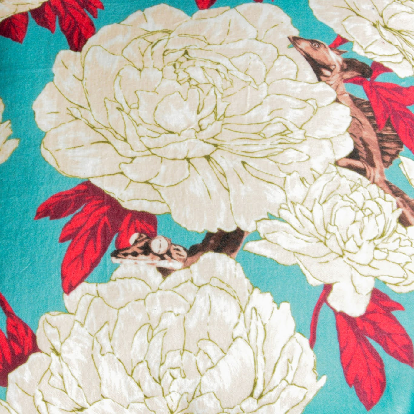 Lizards and Peonies Cushion - Turquoise