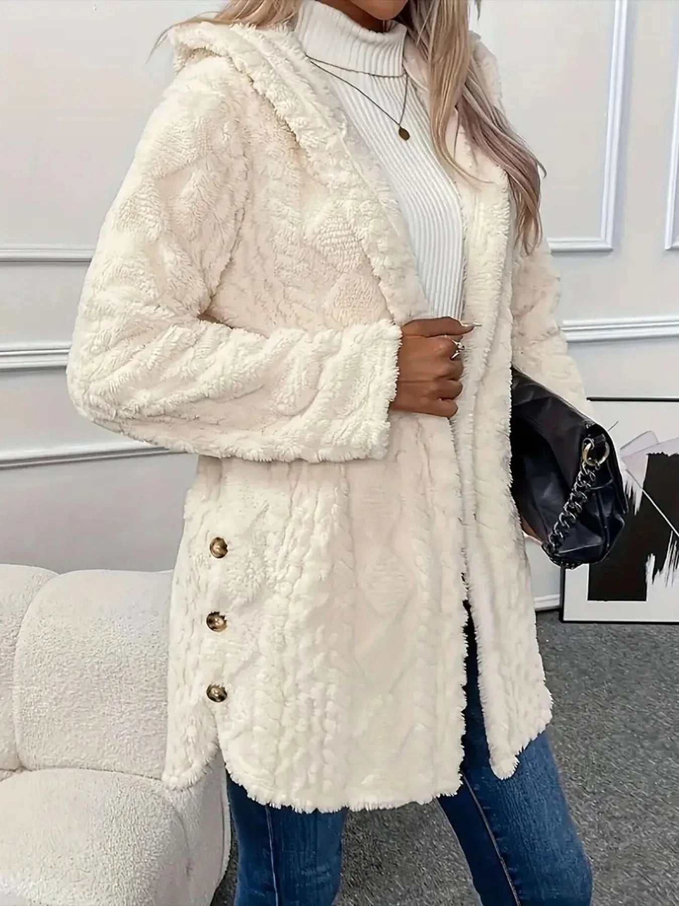 Luxurious Warm Thick Faux Fur Teddy Coat With Button Front For Women