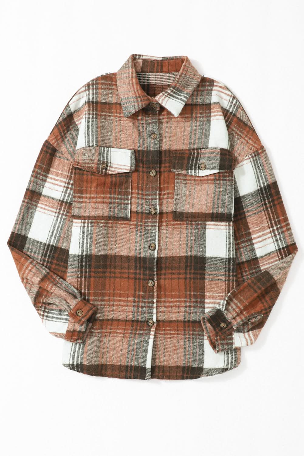 Gold Flame Grey Plaid Button Up Collared Flannel Shacket