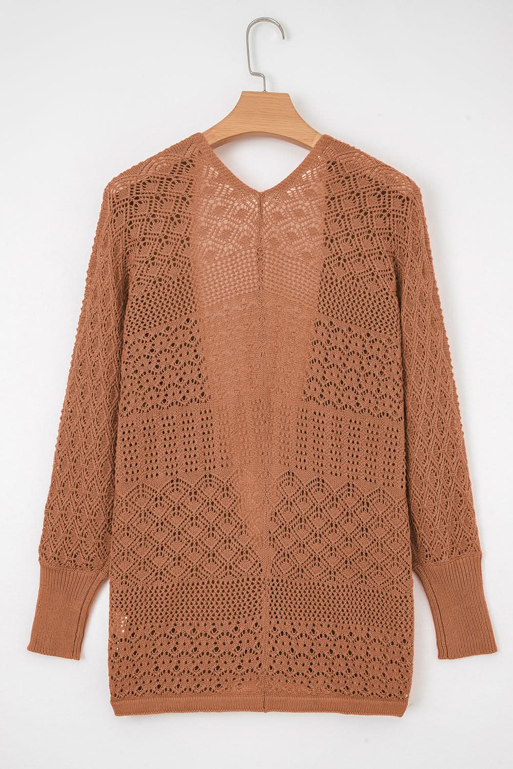 Jet Stream Mix Pattern Hollow Knit Open Front Cardigan