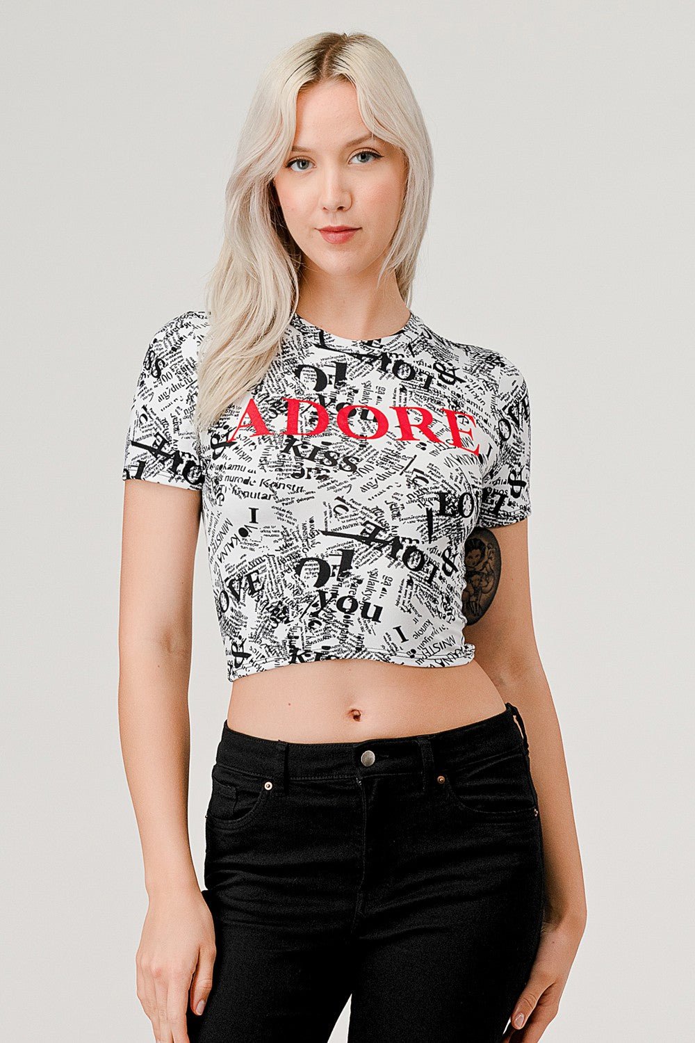 Adore Graphic Crop Top" - "Love Me Tee