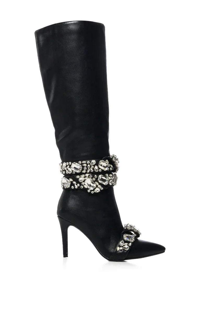 AZALEA WANG – Alonza Black Embellished Stiletto Boot