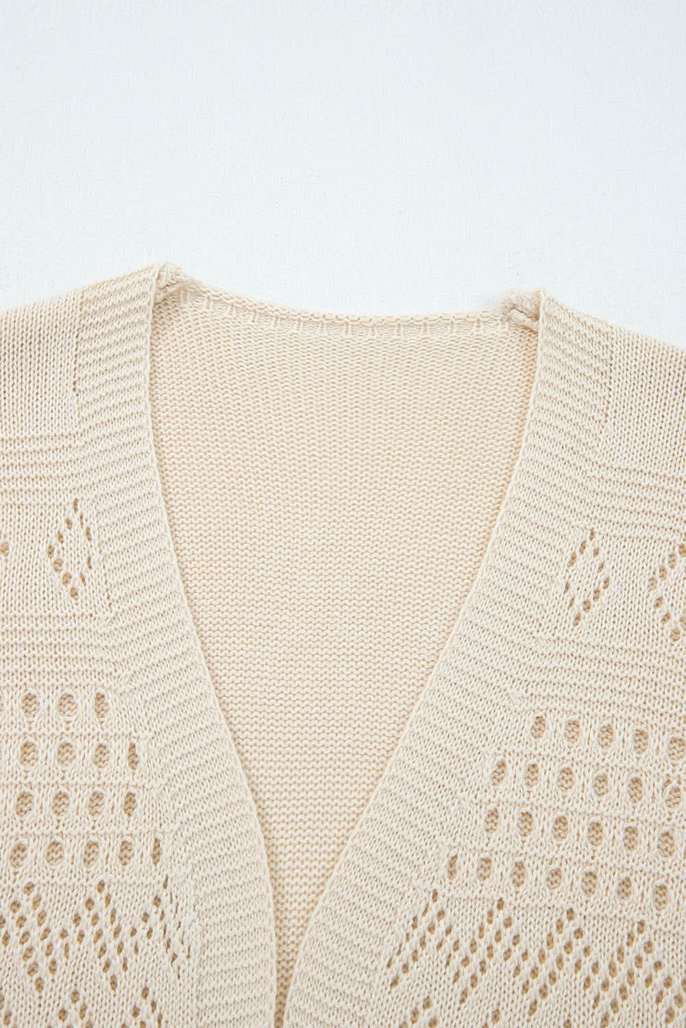 Smoke Gray Hollow Knit Cardigan With Eyelet Cutouts