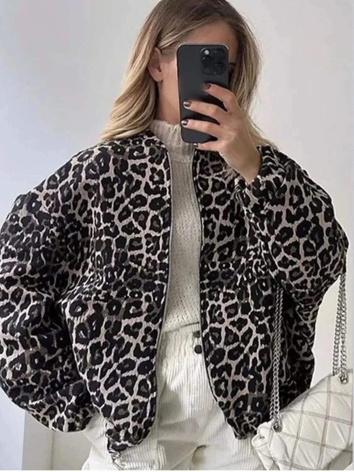 Leopard Print Oversized Bomber Jacket Womens Coat Style