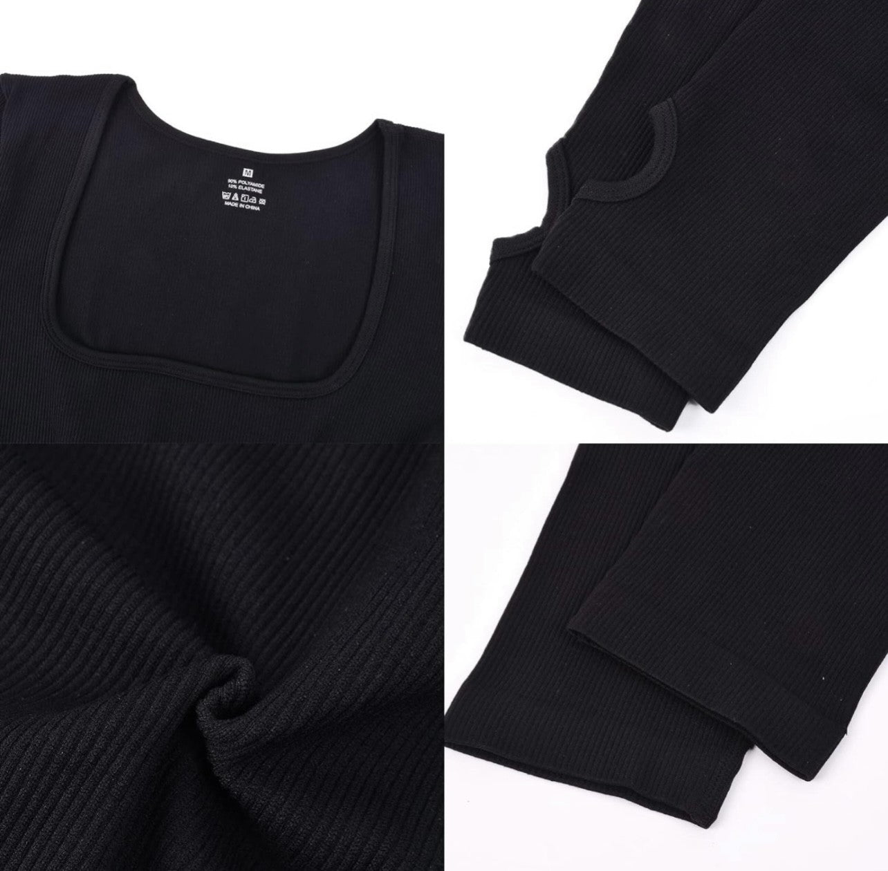 Blaire Sport Serenity Square Neck Ribbed Long Sleeve Gym Jumpsuit