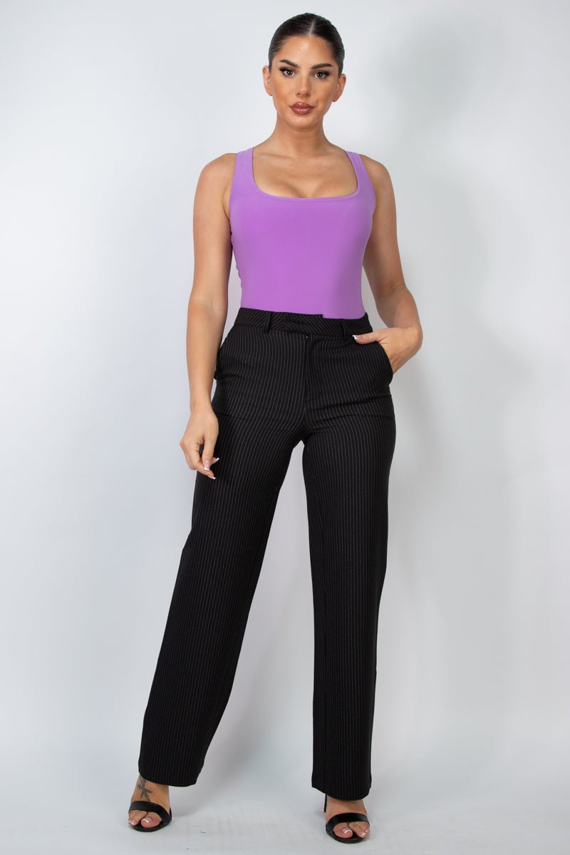 Built In Bra Double Layered Bodysuit - Backless Sleeveless Scoop Neck for Effortless Style