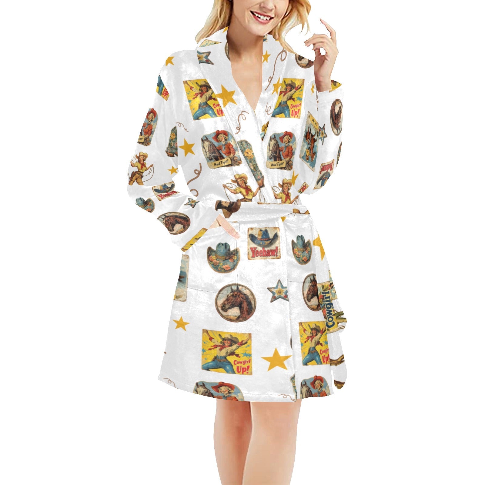 Vintage Cowgirl Collage Women's Western Bath Robe