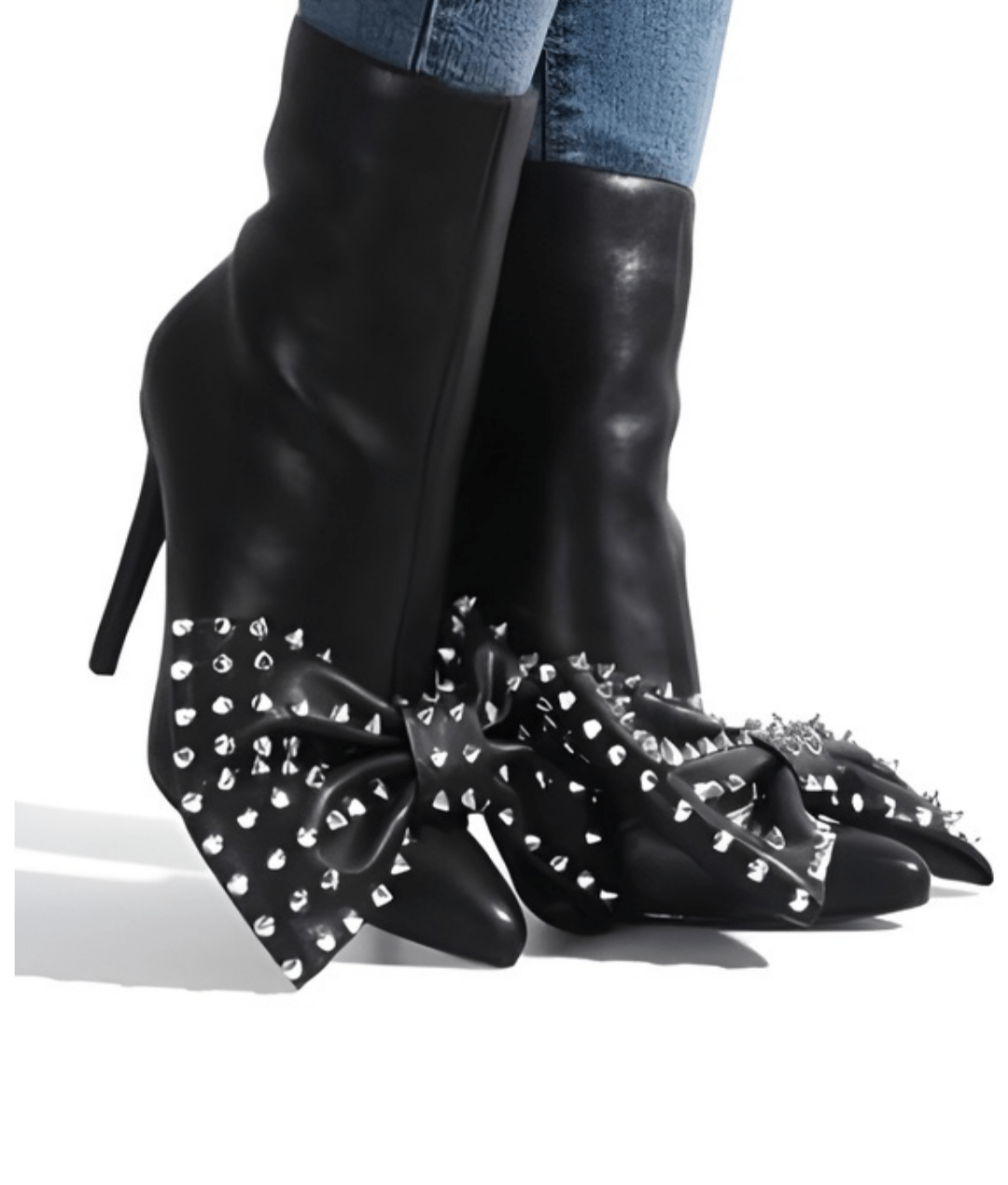 Chic Black Studded Bootie with Bow Tie Detail