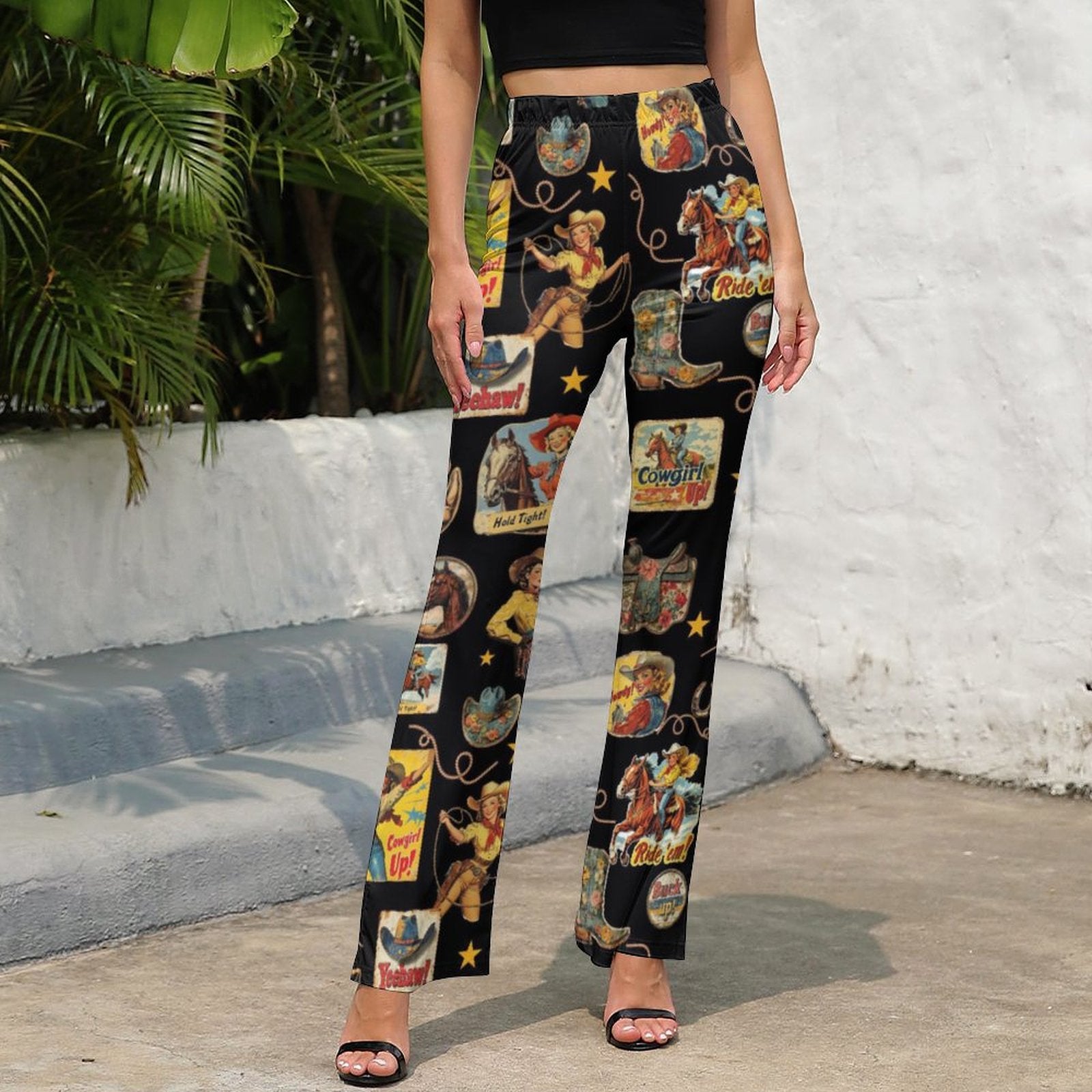 Vintage Cowgirl Collage Western Flare Pants