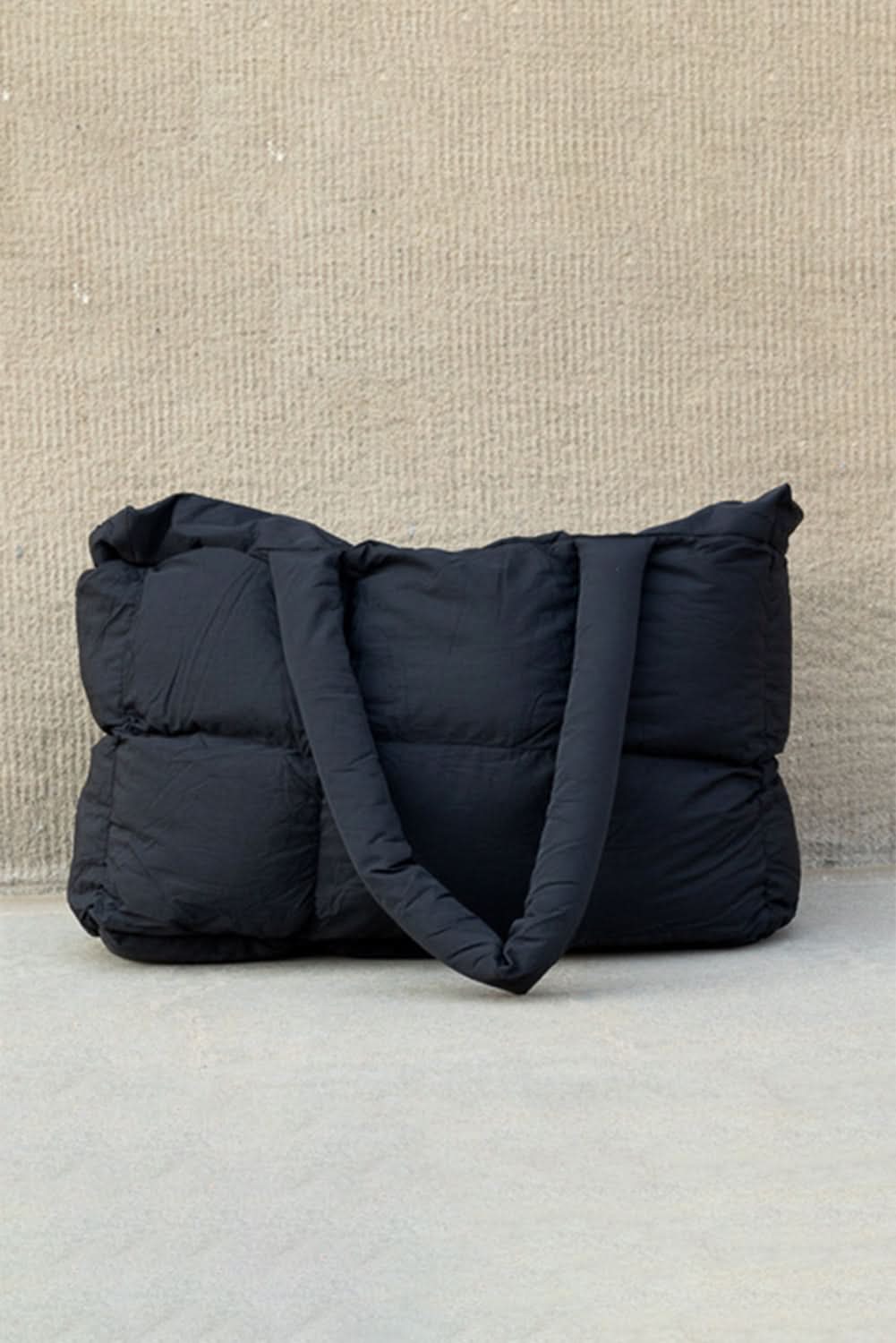 Cinnamon Solid Quilted Puffy Large Tote Bag With Zipper