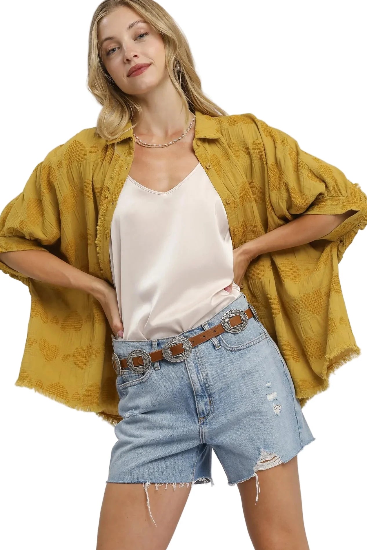 Jacquard Heart Collared Shirt