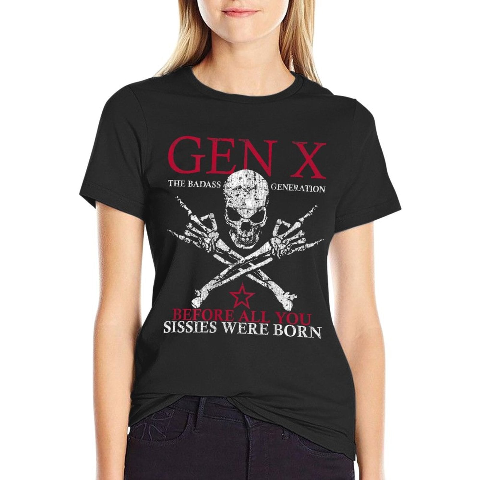 X Generation Before All You Sissie Were Born Skull Rock Hand Heathered Texture T-Shirt