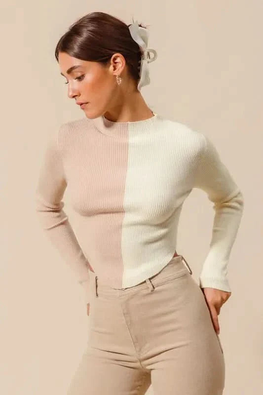 So Me Color Block Fitted Crop Sweater Top Women Casual Wear