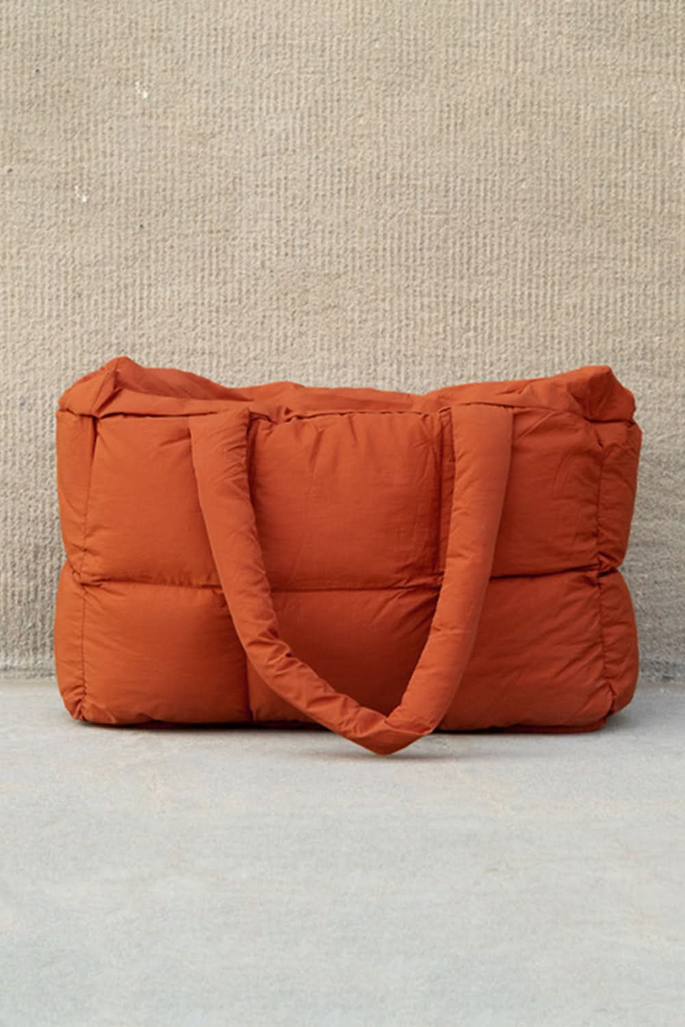 Cinnamon Solid Quilted Puffy Large Tote Bag With Zipper