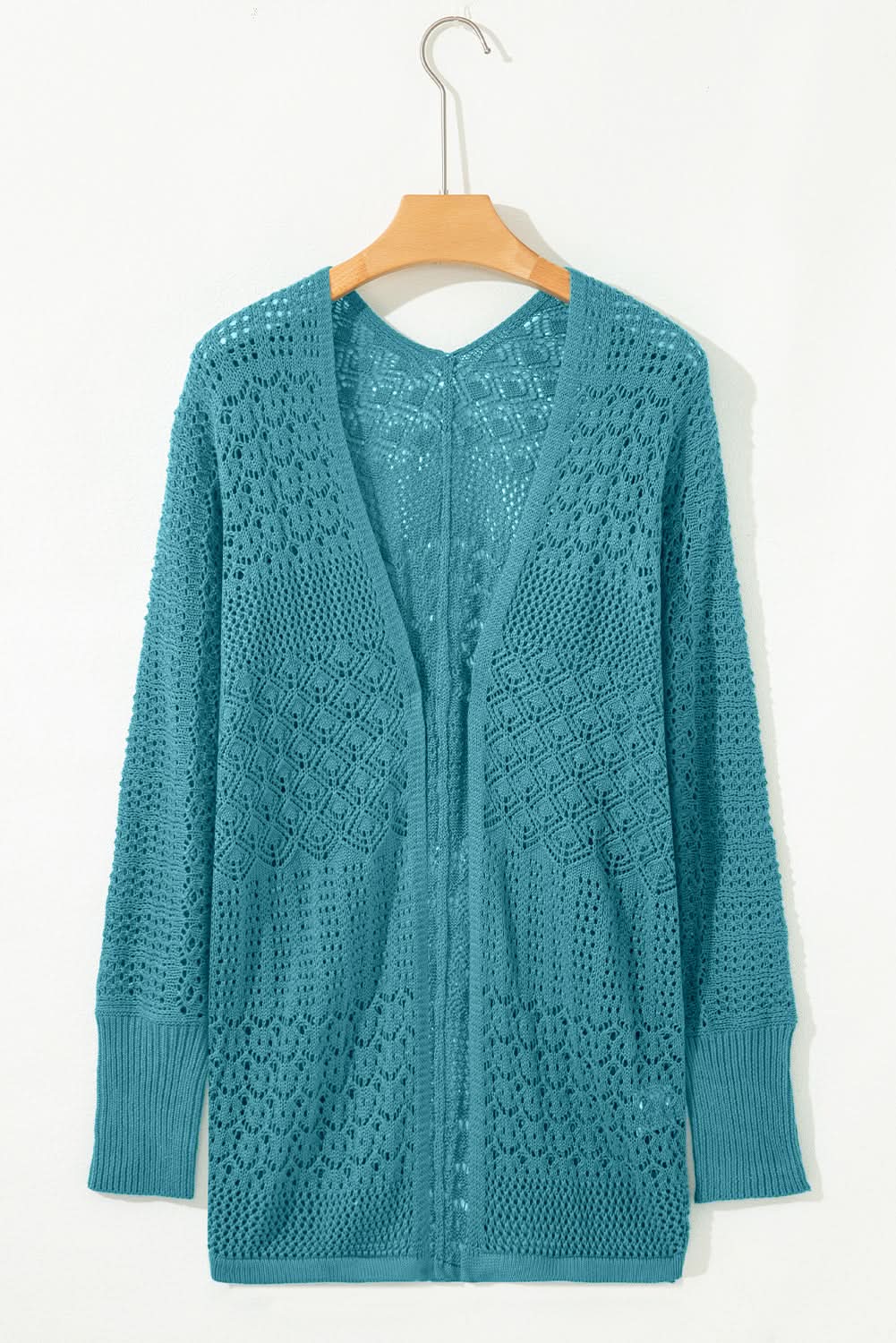 Jet Stream Mix Pattern Hollow Knit Open Front Cardigan