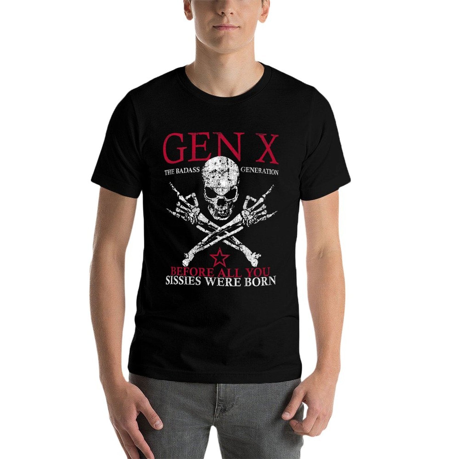 X Generation Before All You Sissie Were Born Skull Rock Hand Heathered Texture T-Shirt