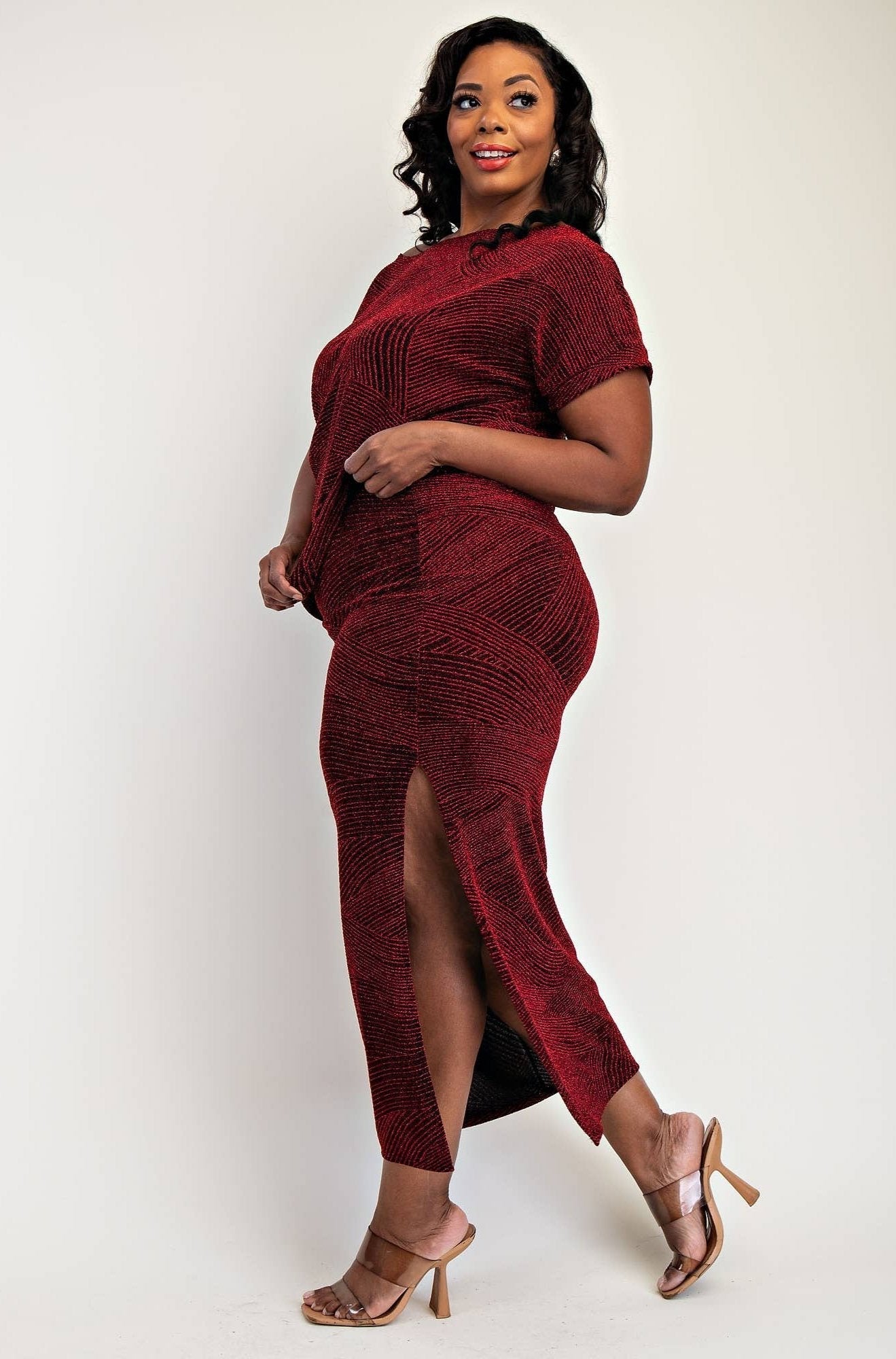 Gia Plus Size Lurex Knit Short Sleeve Top