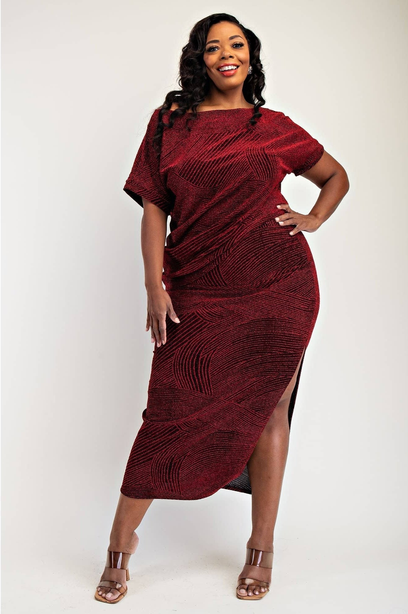 Gia Plus Size Lurex Knit Short Sleeve Top