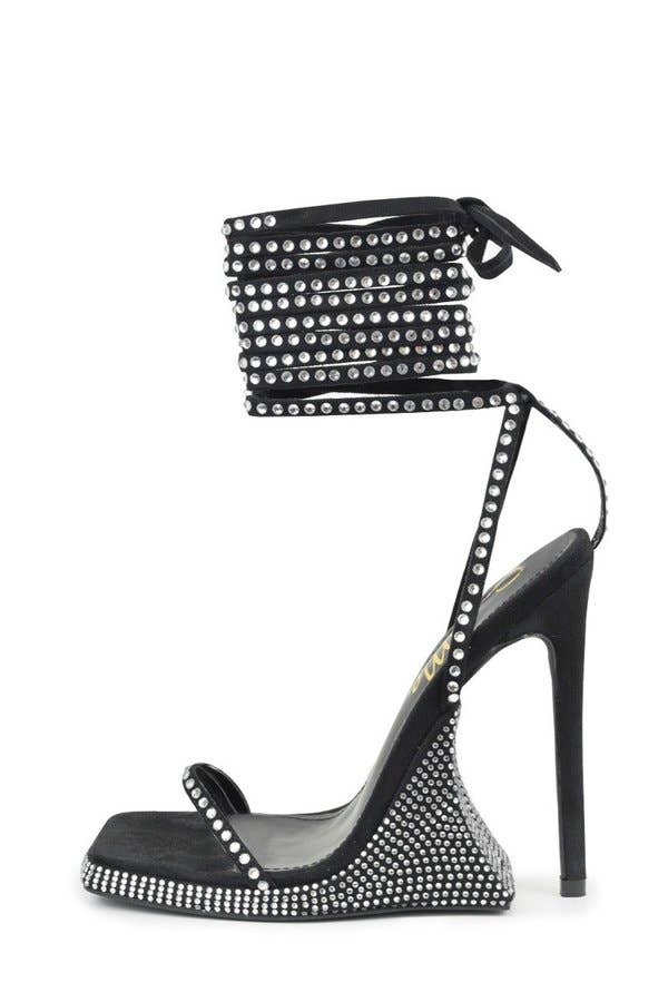 Her Name is Diamond Rhinestone Lace Up  Heel Sandals