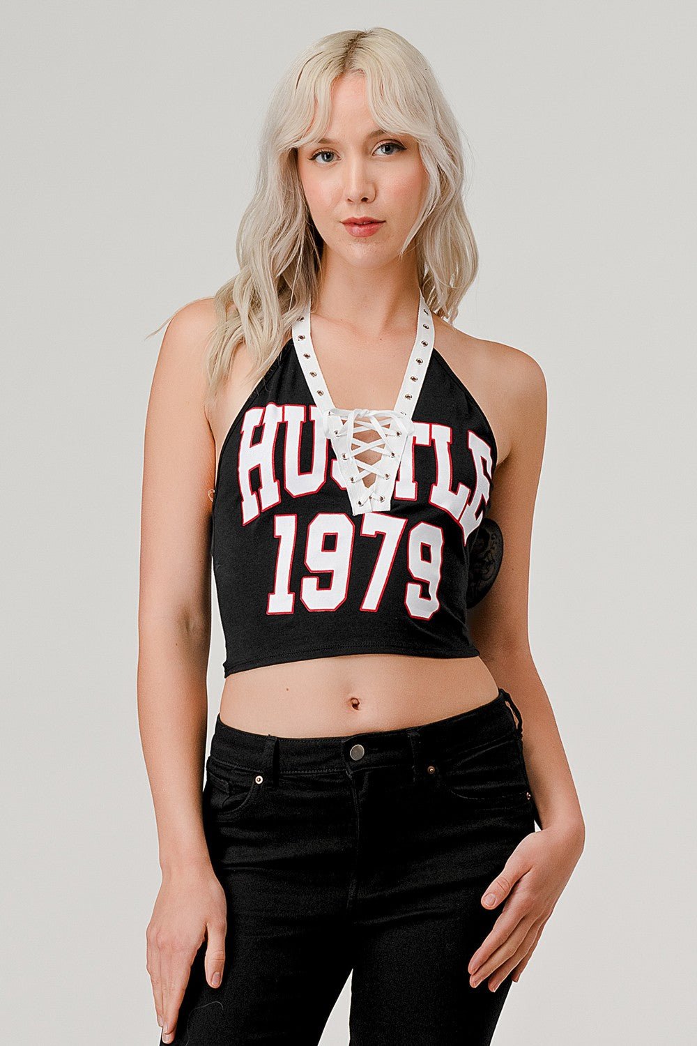 Hustle Hard Lace Up Detail Halter Top