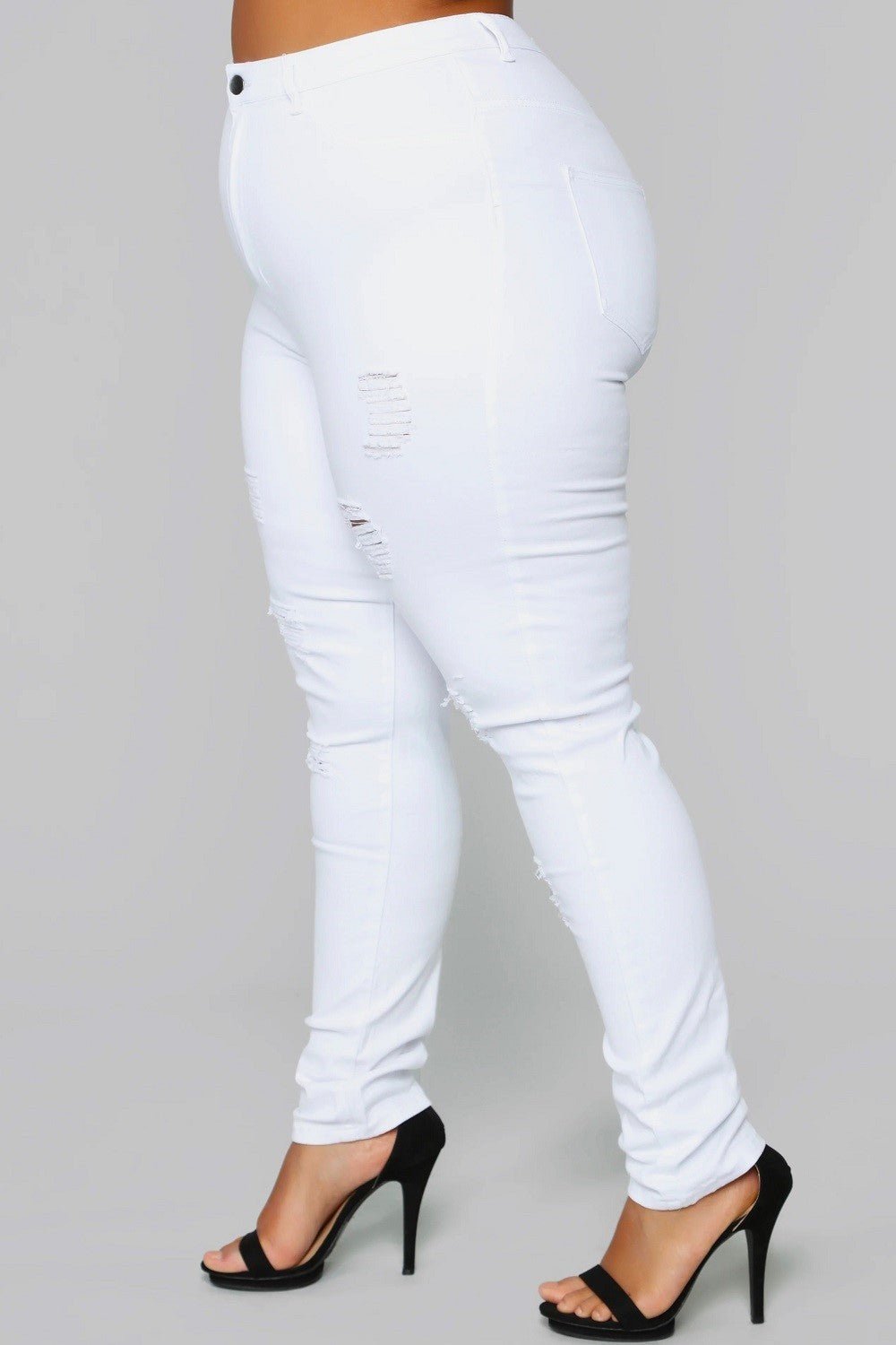 Kayla Plus Size High Rise Destroyed White Skinny Jean