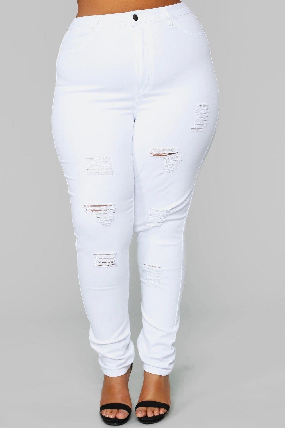 Kayla Plus Size High Rise Destroyed White Skinny Jean